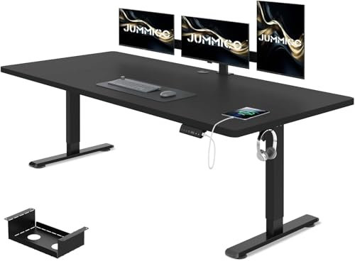 JUMMICO Höhenverstellbarer Schreibtisch 200 x 80 cm mit Kabelwanne, Höhenverstellbar Elektrisch Stehpult mit USB-Buchse, Computertisch, Ergonomischer Steh-Sitz Tisch, Bürotisch, Schwarz