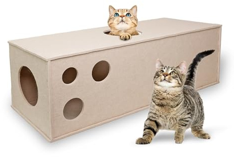 Meeyoview Katzentunnel, Filztunnel für Indoor-Katzen, Peekaboo Versteckhöhle, gerades Katzentunnelbett, interaktives Katzenwürfelspielzeug für kleine, mittelgroße und große Katzen