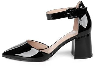 Rio Fiore Scarpe con Tacco, 7cm Tacco Largo, Décolleté Donna, Vernice Nero, Similpelle Vernice, Cinturino alla Caviglia, H1877-A0142-35 (Black Lack, 38 EU)