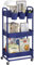 JIUYOTREE 3-Tier Plastic Rolling Storage Cart Utility Cart with Extra Hanging Cups Handles Lockable Wheels for Living Room Bathroom Kitchen Office Blue