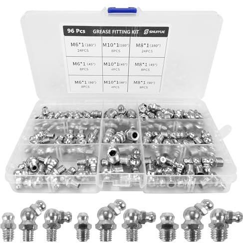 96 Pieces Grease Nipple Hydraulic Grease Nipple M6 M8 M10 Cone Lubricating Nipple 45 ° 90 ° 180 ° Lubrication Nipples Assortment Grease Nipple Assortment, with Transparent Storage Box
