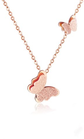 Aloha Bijoux Collier papillon femme fille acier or rose cadeau, TU, Acier inoxydable, Pas de gemme
