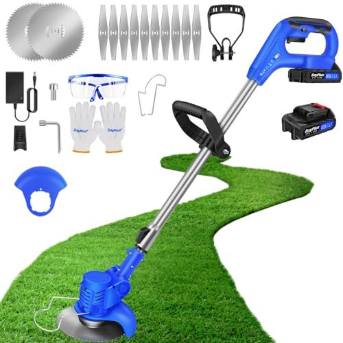Akku Rasentrimmer mit Akku 21V Elektrischer Rasentrimmer Elektro-Trimmer Akku Motorsense Rasen mit 1.5Ah Akku & Metall Messer, Akku Freischneider Gartenkantenfräser für Rasenschneiden, Garten, Hof