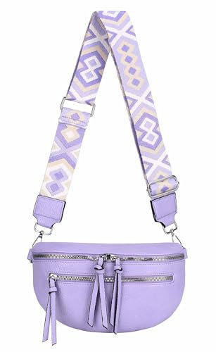 ITALYSHOP24 Damen Tasche Umhängetasche Brusttasche Muster Gürtel Bauchtasche Crossbody Gürteltasche Hüfttasche Crossover Bodybag Schultertasche Handytasche Leder Optik Flieder S