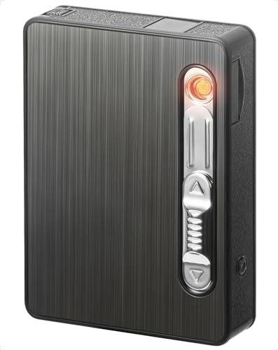 VVAY Boîte à cigarette avec Briquet tempête, Étui cigarette Rechargeable par USB pouvant Contenir 15 Cigarettes, Cadeau Porte-cigarettes Homme et Femmes