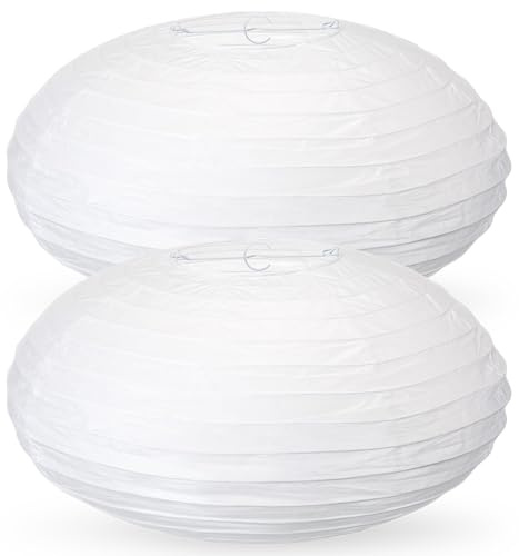 Retisee Lot de 2 lanternes ovales en papier pour fête et mariage - 40,6 cm | Lanterne chinoise japonaise à suspendre - Boule chinoise - Facile à monter - Décoration pour enterrement de vie de jeune