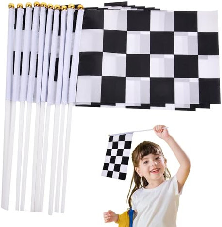Bandera de bandera a cuadros, banderas a cuadros en palos,Banderas de mano de banderín de carreras | 10 Uds. Banderas de carreras, banderas de mano, bandera de 5x8 pulgadas con parte de lanza para fie