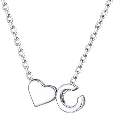 ChicSilver 925 Silber Kette, Buchstabe Halskette mit Herz, Kleine Herz Kette mit Buchstabe C Anhänger, Initialen Modeschmuck für Hochzeit Verlobung