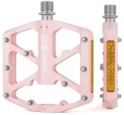 GEWAGE Pedali per bici con strisce riflettenti, 3 cuscinetti sigillati Piattaforma per bicicletta in alluminio CNC antiscivolo Pedali da 9/16 per bici da strada MTB E-Bike. (rosa)