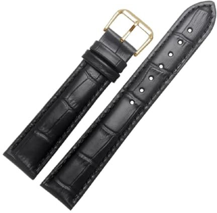 Ateldooly Ersatzlederarmband 12mm 14mm 16mm 18mm 20mm 22mm Uhrenarmbänder mit Krokodilprägung, Schwarz, 15mm