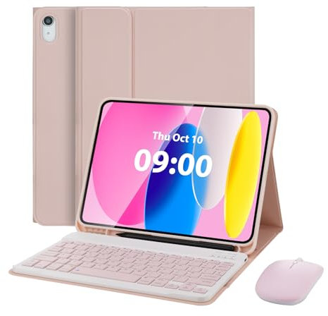 MAYPHY Keyboard Case with Mouse for iPad (A16) 11th Generation 11 Inch 2025/iPad 10th Generation 10.9 Inch 2022, UK Layout,Detachable Keyboard Case, Multi-Angle Viewing, with Pencil Holder, Pink