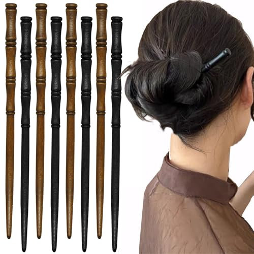 Bkemkri 8 Pièces Retro Wooden Hair Bâtons Cheveux Bois Baguettes Cheveux, Support Cheveux en Forme de Bambou pour Chignons Cheveux Longs Sculptés Main Bâtonnets Pour Femmes Coiffure DIY (Brun, Noir)