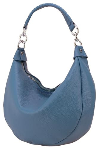 SH Leder Echtleder Damen Halbmondförmige Tasche stylisch bananentasche Umhängetasche Leder 30x22cm Mina G668 (Jeansblau)