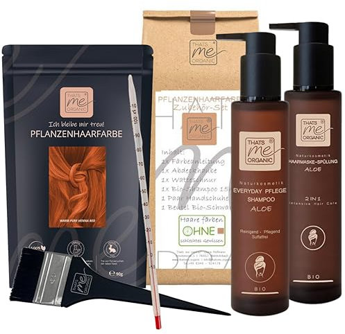 Thats me Organic® Profi Pflanzenhaarfarbe Komplettset (warm pure henna red) – Bio Haarfarbe ohne Chemie – Haarfarbe für gesundes Haarefärben auch während Schwangerschaft und Stillzeit