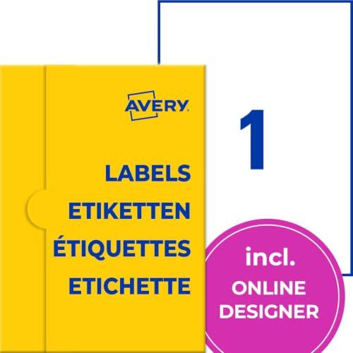 AVERY Zweckform P4860-50 Namensetiketten (50 Namensaufkleber, 210x297mm auf A4, selbstklebend, bedruckbare Textiletiketten aus Acetatseide für Laserdrucker, rückstandsfrei ablösbar) 50 Blatt, weiß