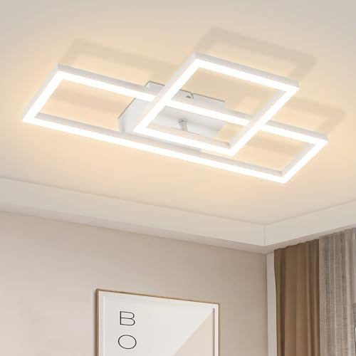 Homefire Deckenlampe LED Deckenleuchte Wohnzimmer - 20W Modern Design Küchenlampe Warmweiß Schlafzimmerlampe Eckig Deckenbeleuchtung Weiß für Schlafzimmer Flur Büro