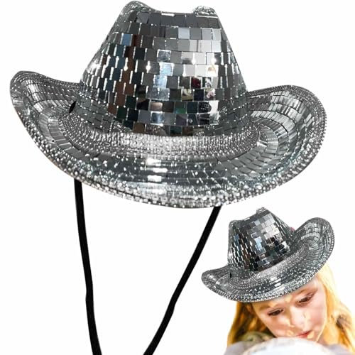 scyca Sombrero de bola de discoteca - Sombrero de discoteca con lentejuelas - Impresionante sombrero de soltero para hombre y mujer, baile, escenario, club, bar