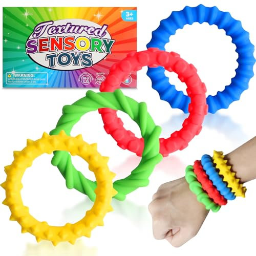 4 Stück Sensorik Spielzeug Fidget Toys Kauarmband Kinder ADHS Autismus Dekompression Spielzeug zur Stressabbau und Angstlinderung, Mehrfarbig