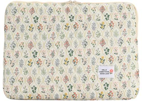 Puffy Laptop Sleeve 13-15.6 Inch Cute Floral Laptop Case Soft Quilted Computer Case Protective Cover for MacBook Notebook