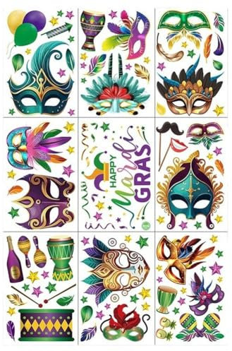 Baokuan Karneval-fensteraufkleber Für Glasfenster, 9 Blatt Maskerade-Masken-Kronen-Muster, Karneval-fensteraufkleber, Doppelseitige Wand-fensteraufkleber Für Karneval-Dekorationen, Partyzubehör
