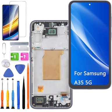 HLYGZX Display di ricambio per Samsung Galaxy A35 5G LCD TFT A356B A356B/DS A356E Display Touch Digitizer Assembly Kit parti di riparazione (nero con cornice, senza impronte digitali)
