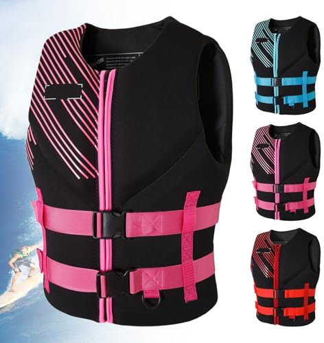 Schwimmweste for Erwachsene, Schwimmhilfeweste, Neopren-Rettungsweste, Schwimmhilfeweste for Erwachsene und Kinder, verstellbare Schwimmweste for Kajakfahren, Schnorcheln, Wassersport(Pink,S(40-50KG))