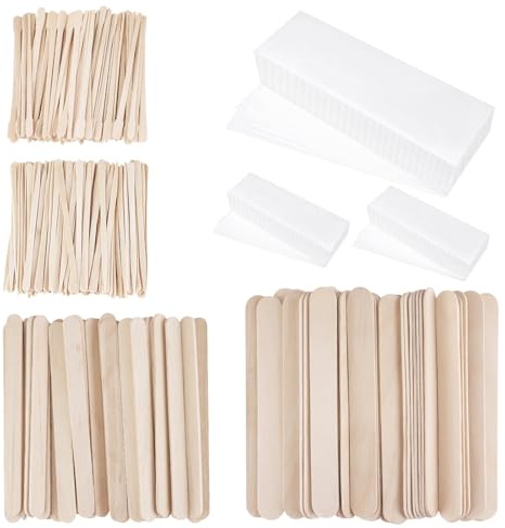BOJVESH 600Pcs Waxing Kit 300 Wooden Wax Sticks with 300 Wax Strips | Non-Woven Wax Strips, Multi-size spatulas & paper strips for face, eyebrow and full body hair removal