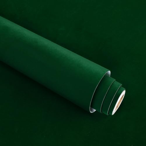 Stickyart Klebefolie Wildleder Optik Selbstklebend Auto Stoff Stretch Velvet Velour Möbelfolie Dunkelgrün 60cmX400cm Abnehmbar Samt Stofftapete Vintage Deko Schubladen Schlafzimmer Wohnzimmer