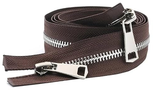 ZIPZSY #5 Cerniera per cappotto separato a doppia via, argento, metallo, per cappotti e pelle, artigianato da cucito, apertura a doppia cerniera (marrone caffè, 70 cm)