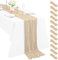 12 Stück Beige Seihtuch Tischläufer 3 m Boho Gaze Tischläufer 55 x 300 cm rustikal romantisch Langer Tischläufer für Hochzeit Party Brautparty Erntedankfest Weihnachtsdekoration