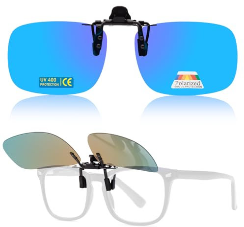 Epavouos Clip-On Polarisiert Sonnenbrille UV400 Schutz Ideal für alle Outdoor-Aktivitäten (Blau, 60mm X 43mm)