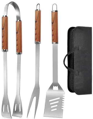 Grillbesteck Set, 3-teilig Edelstahl Grill Zubehör mit Tragetasche, Umfassendes Grillbesteck für das Grillen im Freien, Camping, Grillzubehör BBQ, Professionelle Grillzubehör für Männer Frauen