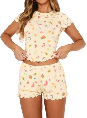 BONITEE Women Pyjamas Sets Summer Tops PJs Set Shorts Pajama Sleepwaer