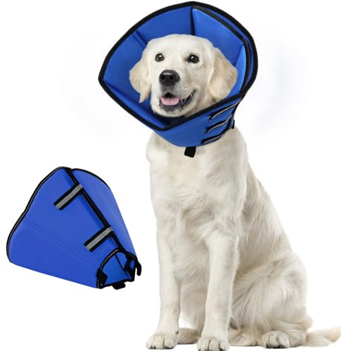 PUZAUKAL Halskrause Hund, Verstellbarer Anti Leckschutz Hund, Leichter Hundekragen, Wasserdicht Halskrausen für Hunde, Schutzkragen für Große Hunde Nach OP (Blau,L)