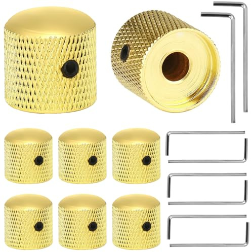 DAOKAI Gitarrenknöpfe 6mm Gold Lautstärke-Klang-Kuppelknöpfe aus Metall, Gitarren Lautstärkeregler Rändel Potentiometer Knopf Instrumentenknopf für E-Gitarren Bass - 8stk