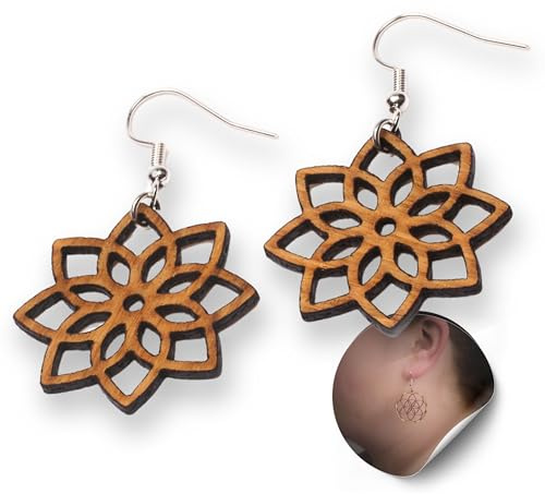 Waldviertler Geschenke ® Blumen - Ohrringe aus echten Holz – stylisches und feminines Modeaccessoire für Naturliebhaber - sichere dir jetzt dein natürliches Schmuckstück