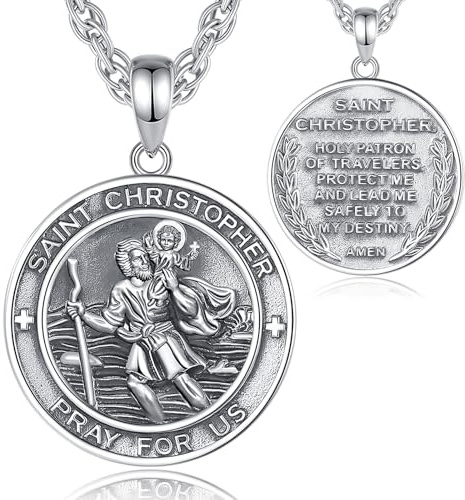 INFUSEU Heiliger Christophorus Kette, Christen Wundertätige Medaille Christliche Halsketten Schutzgeschenk für Männer Frauen