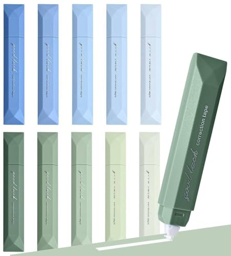 BetterJonny 10 PCS Rubans Correcteurs, 6mx5mm Souris Correcteur Blanc avec Capuchon Protecteur Correcteur Souris Rouleaux de Correction Roller pour Papeterie Fourniture Scolaire (5Vert+5Bleu)