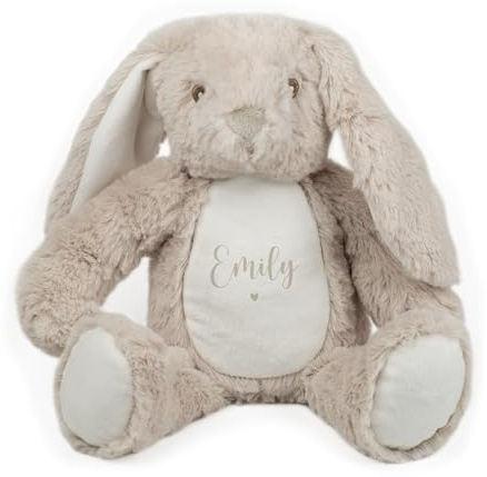 Striefchen® Kuscheltier Hase personalisierbar mit Name – Plüschtier mit Herzmotiv – Stofftier als Geschenk (Beige)