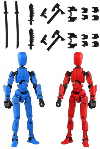 SCJJZ 2Pcs T13 Action Figurine, Figurine D'action Imprimée en 3D,T13 Figurine D'action avec Armes, Figurine D'action Robot décorations de bureau pour les amateurs de jeux,Rouge + Bleu