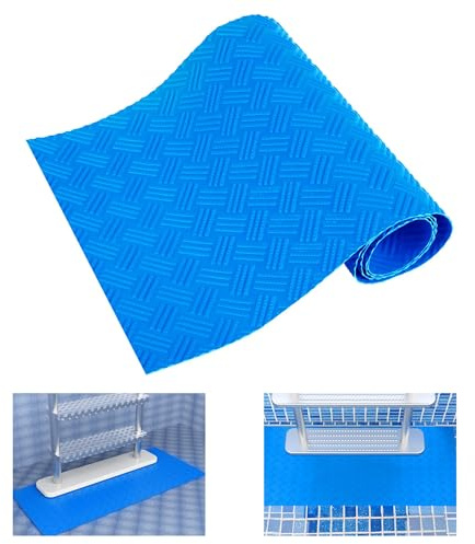 Tapis Échelle Piscine, 90*23 cm Tapis de Sol pour Piscine Rectangulaire Bleu, Tapis Piscines Antidérapant, Tapis de Protection pour Échelle de Piscines, Marches, Escaliers, Échelles (Bleu-A)