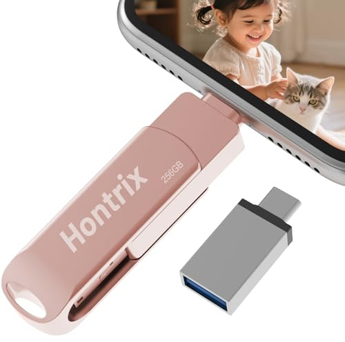Hontrix USB Stick 256GB für Phone,4 in 1 Speicherstick,Photostick,High-Speed Flash Laufwerk,Phone Externer Speichererweiterung Fotostick,Flash Drive für Handy/iOS/Android/Pad/Laptop/PC,Hellrosa