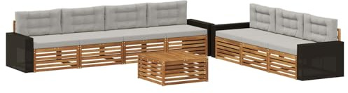vidaXL Outdoor-Sofagarnitur 8 pcs Natürlich und Hellgrau, Garten Sofa, modernes Outdoor-Mobiliar, Bequeme Lounge-Ecke für Terrasse und Patio