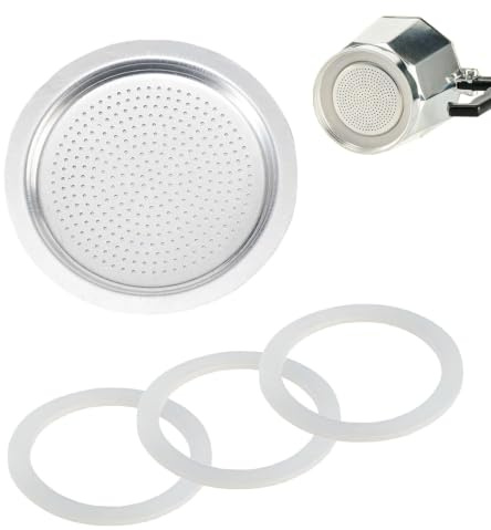 4 Stück Ersatz-Dichtungssätze für Espressomaschinen (2 Tassen) | Universelle Kaffeemaschinendichtung und Edelstahlfilter, für Ersatzteile Moka (2 x Dichtungsring aus Silikon + 1 x Filter)