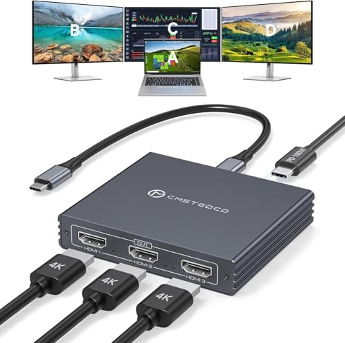 JCYMELE USB C auf 3 HDMI Adapter 4K@60Hz HDMI Splitter 3 Monitore Gleichzeitig Erweitern MST HUB USBC Splitter 1 In 3 Out mit 100W PD-Ladefunktion Kompatibel mit Laptop, PC, USB-C-Grafikkarten