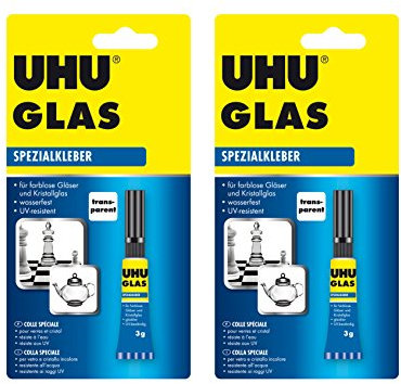 2 x UHU colle réparation en verre, 2 x 3 g imperméable, résiste aux UV