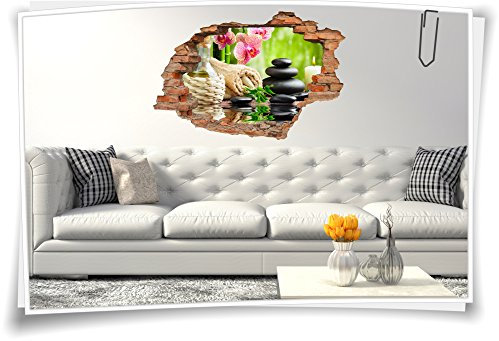 3D Wanddurchbruch Wandbild Wandtattoo Aufkleber Wellness Orchidee Steine Meditation, 150x100cm