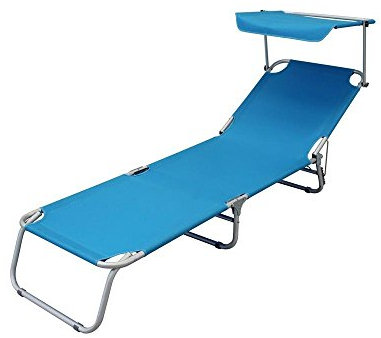 Faltbarer Liegestuhl mit Sonnendach aus Aluminium und Textilene Hellblau Für Camping Strand Meer Pool Garten
