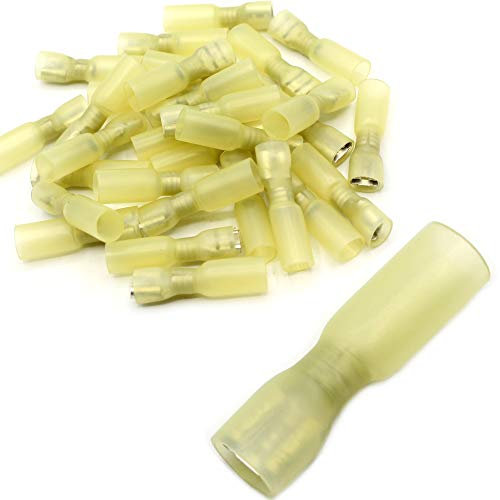 Flachstecker Flachsteckhülsen Kabelschuh mit Schrumpfschlauch vollisoliert oder teilisoliert Steckverbinder Weiblich Steckbreite 6,3 mm gelb 4-6mm² (25 Stück, Gelb: Flachsteckhülsen/vollisoliert)