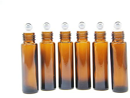 YIZHAO Braun 10ml Roll On Glasflaschen für Ätherisches Öl, Leer Roll On Flasche mit Edelstahl Roller Bällen, für Aromatherapie-Gemische, Duftstoff, Parfüm,Massage - 6 Pcs